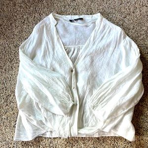 Zara white linen puff sleeve shirt. XS